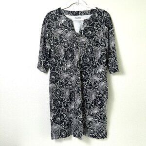 Hang Ten Dress Womens Size L Black White Floral 3/4 Sleeve Pullover Stretch